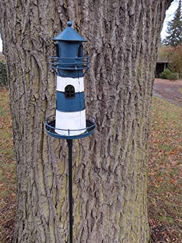 Leuchtturm am Gartenstab Gartenstecker Windlicht Eisen blau-weiß lackiert 135 cm