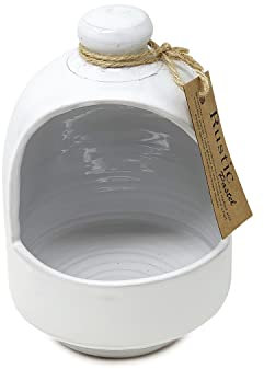 Verano Spanish Ceramics Rustic Pastel Hand Dipped Salt Pig - Home Kitchen Restaurant Café Decorative Décor - Salt Cellar Pepper Seasoning Holder Caddy Spices Condiments Storage Pot - White