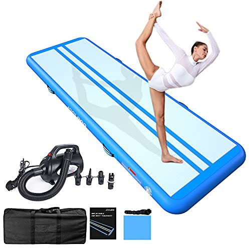 JOOLOOG Aufblasbare Gymnastikmatte 2-8m Turnmatte, 10/20cm Dicke Air Matte mit Pumpe, Tumbling Matten für Yoga, Fitness, Kinder Zuhause & Garten,Blau