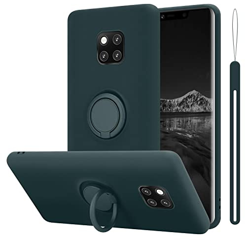 Cadorabo Hülle kompatibel mit Huawei Mate 20 PRO Schutzhülle TPU Silikon Case Liquid Design mit Ring Slim Kratzfest Liquidsilikon Microfaser Case Hülle für Huawei Mate 20 PRO in Grün