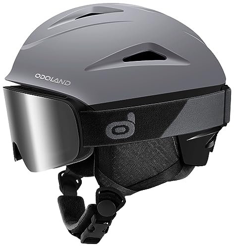 Odoland Snow Ski Helmet with Goggles Set - Adjustable Sport Helmet with Protective Glasses for Men and Women- Windproof Adult and Youth Skiing Gear for Snowboarding, Skiing, Snowmobile, Matte Grey, L
