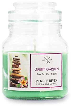 Purple River kleine Duftkerze im Glas mit Deckel | Spirit Garden | Duftkerze Blume | Sojawachskerze | Raumduft für Zuhause | Geschenke für Frauen