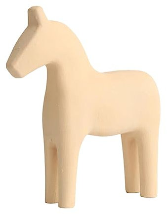 Warmhm Unbemaltte Holzpferde Unfertiges - H?lzerne Pferdestatue Tier : Traditionell Schwedisches Horse Moderne Tierskulptur für Home Office Desktop Decor Beige Horse Unfertiges Holzpferd