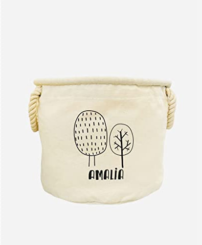 Aufbewahrungskorb Kinderzimmer mit Name und Motivdruck | Personalisiert Deko-Korb Spielzeugbox Wäschekorb | Mädchen & Jungen (Bäume)