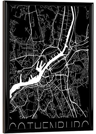 artboxONE Poster mit schwarzem Rahmen 18x13 cm Städte Gothenburg Sweden Retro Map 2 - Bild Retro Sweden Blackwhite