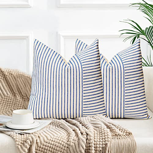 YCOLL 2er Set Kissenbezug 50x50 Baumwolle Leinen Kissenhülle Sofakissen Streifen Dekokissen Boho Deko Kissenhüllen Dekorativ Kissenbezüge für Sofa Wohnzimmer Schlafzimmer Outdoor Kissen 50x50 Grau