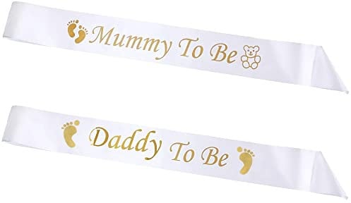 IRYNA Mummy and Daddy To Be Sash Set - Baby Shower Party Supplies and Decoration for Gender Reveal