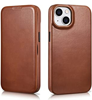 FUTLEX Leather Folio Case Compatible with iPhone 14 - MagSafe and Wireless Charging Magnetic Closure with One Card Sleeve - Brown