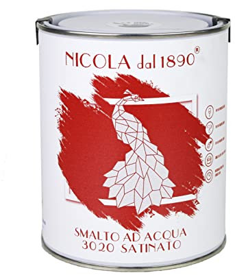 NICOLA VERNICI Smalto Acrilico a Base di Acqua, Per Interni ed Esterni, Made in Italy, Rosso Satinato - Formato 1 lt