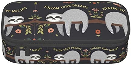 ASEELO Follow Your Dreams Faultier-Federmäppchen, großes Fassungsvermögen, für Stifte, große Aufbewahrung, strapazierfähig, 3 Fächer