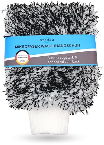 ASEADO® Waschhandschuh Auto - kratzfreies und weiches reinigen deines Autos - Microfaser Handschuh für Dein KFZ, Fahrrad und Motorrad - lackschonende Mikrofaser - 25 x 19 cm