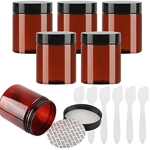 BPZXL 6 pièces 250ml Marron Pots en Plastique avec couvercle Noir Cosmétiques Vide en Voyage récipient Lotions de Crèmes Baume cosmétique onguents Pots