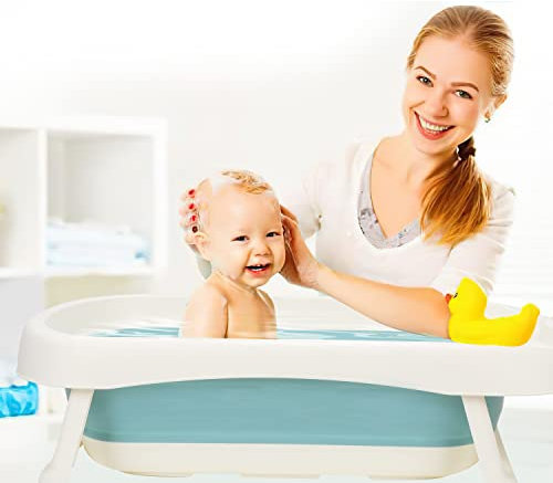 Jopassy 50L Baby Badewanne mit Anti Stütze, Faltbare babywanne mit Echtzeit-Temperaturmessung, baby wanne, Badewanneneinsatz Baby-Badewanne, Baby Badewanne für Babys 0-6 Jahre, 83x46x21cm, Grün