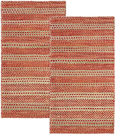 Hamid - Packung mit 2 Teppichen, Jute, Wolle, Olivia, 60 x 110 cm, handgewebt, für Wohnzimmer, Schlafzimmer, Wohnzimmer, Naturrot