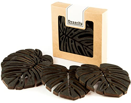 Untersetzer Gläser - Holzuntersetzer für Tassen und Becher - Tisch Deko - Getränke Untersetzer Holz 4 Stück - 11 x 10 cm Ebenholz