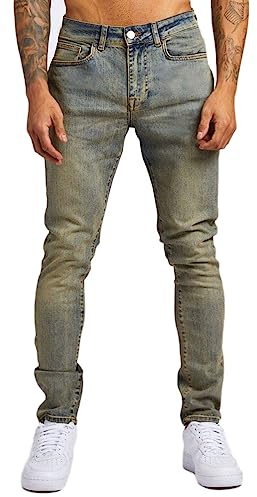 Oanviso Homme Jean Troué Mode Skinny Slim Fit Pantalon Denim Styles Déchiré Sport Trousers avec Fermeture Éclair Casual Pants Trekking Outdoor Cargo Vintage A Giallo Bleu L
