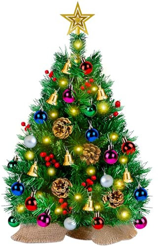 Mini Weihnachtsbaum Klein-mit 50 DIY Weihnachtsdekoration,60cm Kleiner Weihnachtsbaum Tisch Weihnachtsbaum Passend für Weihnachten und Neujahr Haus Büro Dekoration