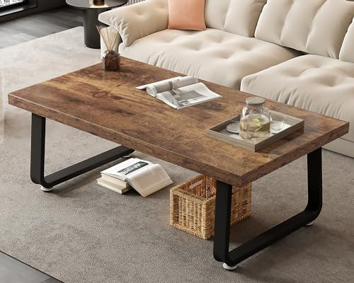 HSH Couchtisch Holz Tisch Wohnzimmertisch aus Holz Metallgestell Industrie Design für Wohnzimmer Beistelltisch Coffee Table Sofatisch für Kaffee Couchtisch Klein Vintage 120B x 55T x 46.5H cm