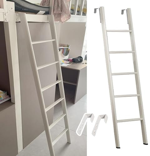 Replacement White Twin Bunk Bed Ladder Only, Rv Bunk Bed Ladder with Adjustable Hooks, Kids Adult Metal Step Climb Ladder, for Dorm Loft Home (Size : 160cm/63)