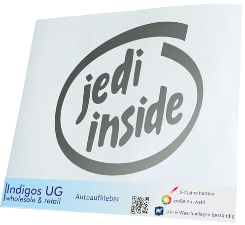 INDIGOS UG Auto Aufkleber Auto - 200x183 mm - Jedi Inside - Silber - Selbstklebender Sticker für Auto, Fenster, Bus oder LKW - UV-beständig & wetterfest