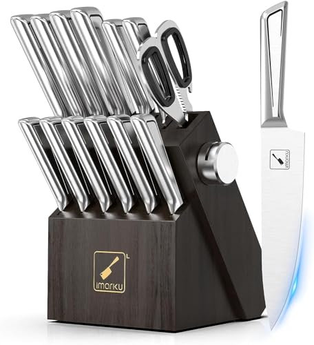 imarku Messerblock mit Messerset 14-teilig, Profi Japanisches Edelstahl Messer Kochmesser Set, Messerblock Set mit Schärfer und Schere, Küchenmesser, Knife, Langlebig und Scharf