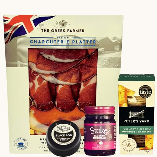 Charcuterie Board Platter | Deluxe Gourmet Cheeseboard Hamper for Two - with High Protein Snacks | Keto Friendly Air Dried Beef | Perfect Birthday Gifts for Men | Get Well Soon Gifts for Men & Women.