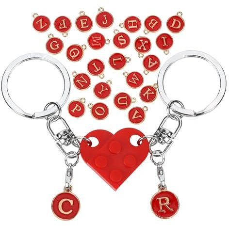 Lilbitty 1 Paar Personalisierter Ziegelstein-passender Herz-Schlüsselanhänger für Paar, Freund, Freundin, Valentinstagsgeschenk,Rot