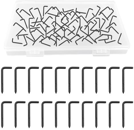 UFURMATE Screw in Hooks, 70Pcs M2.8 * 35mm L Shaped Hooks Shouldered Dresser Cup Hooks Right Angle Hooks Self Tapping Screw Hooks for Indoor and Outdoor Hanging (Black)