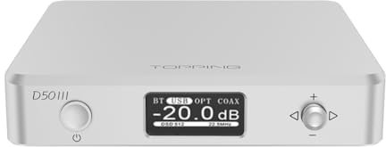 Topping D50 III 2*ES9039Q2M DAC, USB/BT5.1/Optisch/Koaxial zu RCA/TRS Audio DAC, Type-C Bluetooth 5.1 SPDIF Input Digital-Analog Wandler, Hi-Res Audio DAC, Home Audio DAC mit 12V Trigger (Silber)