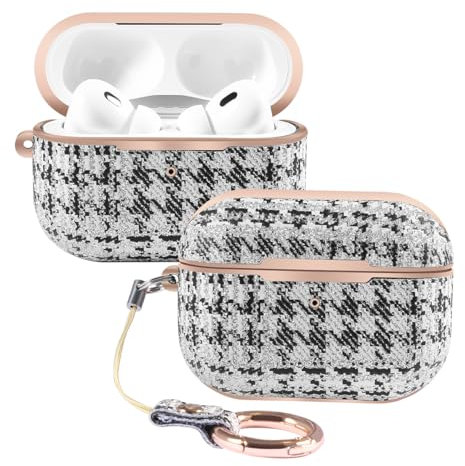Vanet Schutzhülle aus TPU-Leder, kompatibel mit AirPods Pro 2. / 1. Generation für Frauen, klassisches luxuriöses Design, Schutzhülle mit Schlüsselanhänger (VT-AP-APD12-PRO-LUX-BKWT)
