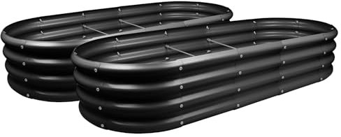Harbour Housewares Raised Garden Bed - Anthracite - 180 x 90cm - Rounded - Pack of 2 - Bottomless Galvanised Steel Planter Box for Growing Outdoor Plants, Vegetables, Flowers and Herbs