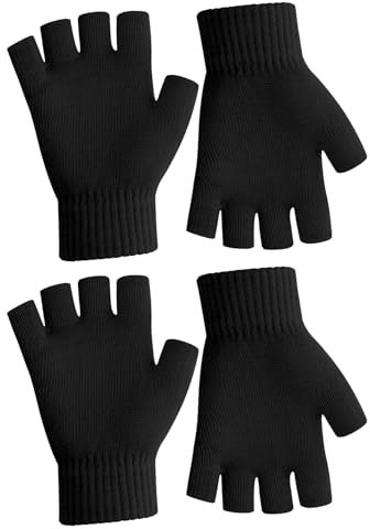 Fingerlose Handschuhe Damen,Handschuhe Fingerlos,Fingerlose Handschuhe Herren,Handschuhe Ohne Fingerkuppen,Fingerless Gloves,Handschuhe Schwarz Winter Thermo Warme Strickhandschuhe Arbeiten,2pcs