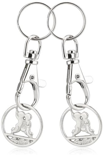 Robin Goods® 2X Porte-clés Signe du Zodiaque Puce de Caddie Gémeaux, Pendentif Signe du Zodiaque pour Le Caddie avec Puce de Courses Amovible, Mousqueton et Porte-clés (Lits Jumeaux 2X)