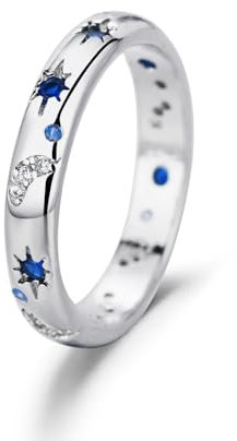 Mond Stern Ring, Silber Mond und Stern Ringe, Stern Mond Zirkon Ring, 925 Sterling Silber Mond und Stern Statement Ringe für Damen Mädchen Schwester Mutter 49-65mm (54)