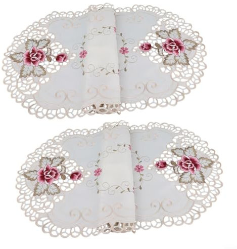 FACAIIO Spitzen-Tischdeckchen, ovale Form, Spitze, bestickt, Blumenmuster, kleine Tischdecke, Vintage-Tischdecke, Deckchen, Tischdecke für Hochzeit, Party, Tisch