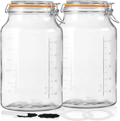 Absovetu 2er Set Rund Einmachgläser mit Bügelverschluss 4 Liter - Drahtbügel-Vorratsgläser mit Deckel Luftdicht Fermentierglas für Gewürzgläser Kimchi Spaghetti Mehl Sauerteig Aufbewahrung