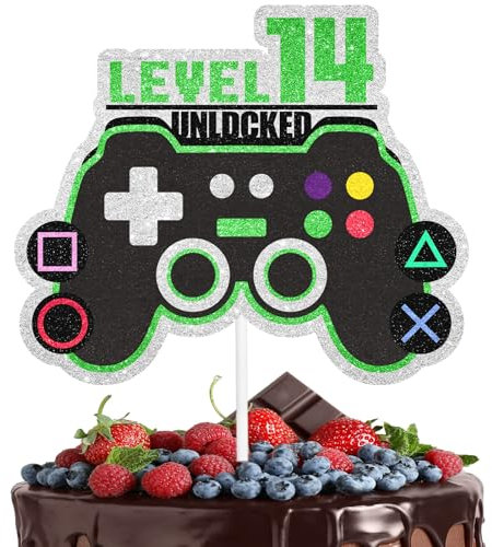 Game Controller Cake Topper Video Game Theme Level Up 14 Happy Birthday Unlocked Decoration, Boys and Girls Birthday Party, Game Night, or Anniversary Party Decoration, Birthday Gift for Kids.LIANGSS