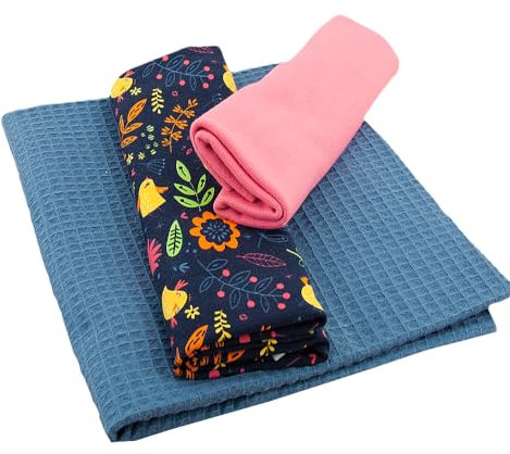 Stoffpaket - Jersey Stoff Kinderstoff SET Bündchen Waffel Blumen blau - je 50 cm