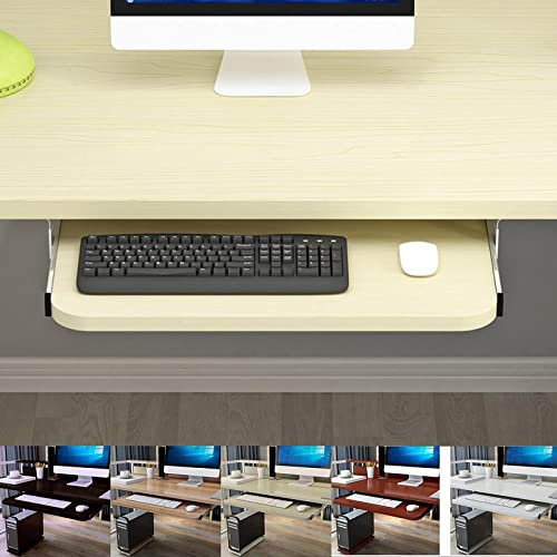 Bandeja para teclado debajo del escritorio con cajón extraíble de altura ajustable, color blanco/nogal, 700 mm x 270 mm, ideal para extensión de escritorio y plataforma de mouse