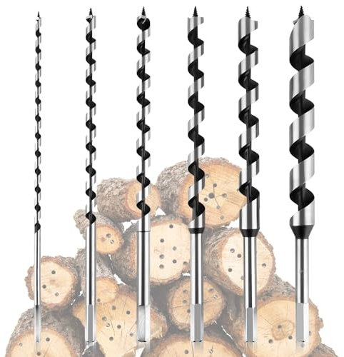 Juego de brocas para madera largas profesionales, 6 unidades, acero al carbono, brocas en espiral ultra largas, 6/9/12/19/19/19/22 mm, vástago hexagonal, apto para madera blanda y dura, paneles de