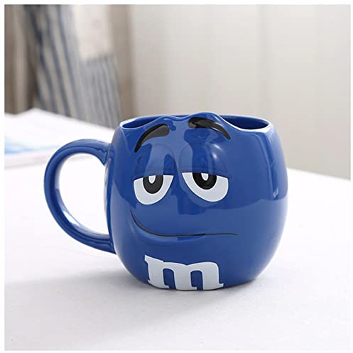 EUZLKDXU Coffee Cup 600ML M&M Bean Cute Ceramic Coffee Mug Kawaii Breakfast Tea Milk Cups and Mugs With Spoon Large Capacity Expression Drinkware Coffee Cups(Blue)