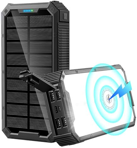 power bank fast charging,36800Mah Power Bank Wireless Charger, Six Outputs 15W Fast for All Devices, Three Inputs with & Carabiner,Black