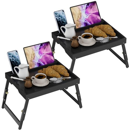 Artmeer Betttablett Tisch zum Essen und Laptops, verstellbares Frühstückstablett mit klappbaren Beinen für Sofa, Bett, Essen, Arbeiten, Schreiben, als Laptop-Schreibtisch, Snack-Tablett (2 Stück,