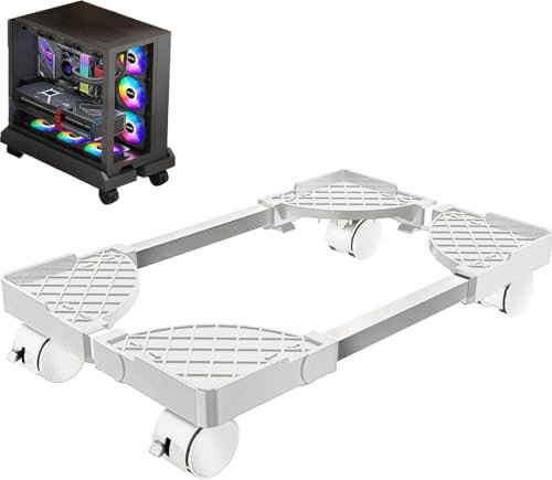 STOUCLA Adatto per PC Tower, supporto per CPU portatile, supporto per CPU universale a quattro ruote, supporto per computer desktop, carrello CPU sotto la scrivania del gamer, bianco