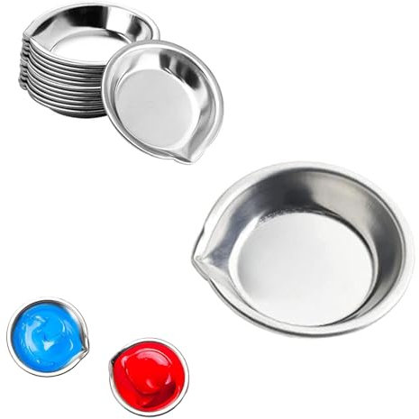 Makeup Metal Mixing Paint Palette,12 PCS Paint Mixing Cups Stainless Steel Round Palette with Mouth Paint Pallet for Paint Pigment and Water Based Painting Watercolour Palette for Home School