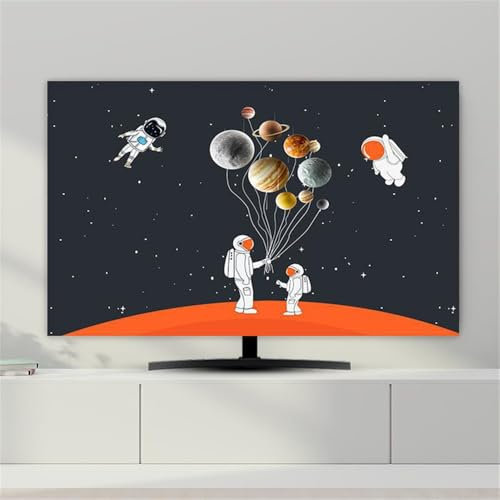 Hixingo Cubierta Antipolvo para TV, Funda para Televisor Elástico Protector para Smart TV Cubierta de Televisión Pantalla de Funda impresión de Espacio (65,Negro A)