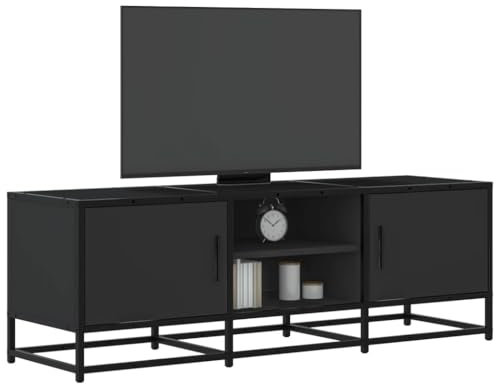 Homgoday Meuble TV noir 120 x 35 x 41 cm en aggloméré et métal, meuble TV meuble bas pour TV pour table de salon industrielle support TV salon
