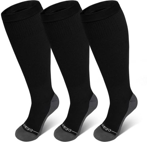 ZFSOCK Calcetines de Compresión para Mujere y Hombre: Medias de Compresion Médicas 20-30 mmHg Sin Costuras para Talla Grande para Varices Correr Deporte Embarazo Viajes Edema Vuelos Negro 3XL 3 Pares