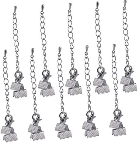 SHINEOFI 20pcs 10mm Black Ribbon Ends Fastener Clasps for DIY Jewelry Making Sturdy Metal Crimp End Clamps for Cord for Crafts and Accessories