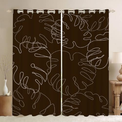 MLUNKQAIL Verdunklungsvorhänge Monstera Deliciosa Vorhänge Blickdicht Nordischer Stil Gardinen mit Ösen Kälteschutz Schallschutz Thermogardine, für Fensterdekoration 2Er Set 132X214cm
